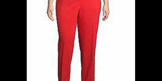 Anne Klein Women's Zippered Pocketed Wear To Work Straight Leg Pants Red Size 18W