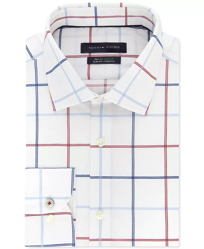 Tommy Hilfiger Men's Slim-Fit Check Dress Shirt Red Size 17.5X32-33