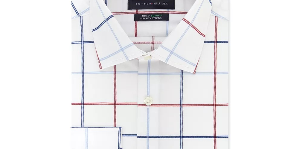 Tommy Hilfiger Men's Slim-Fit Check Dress Shirt Red Size 17.5X32-33