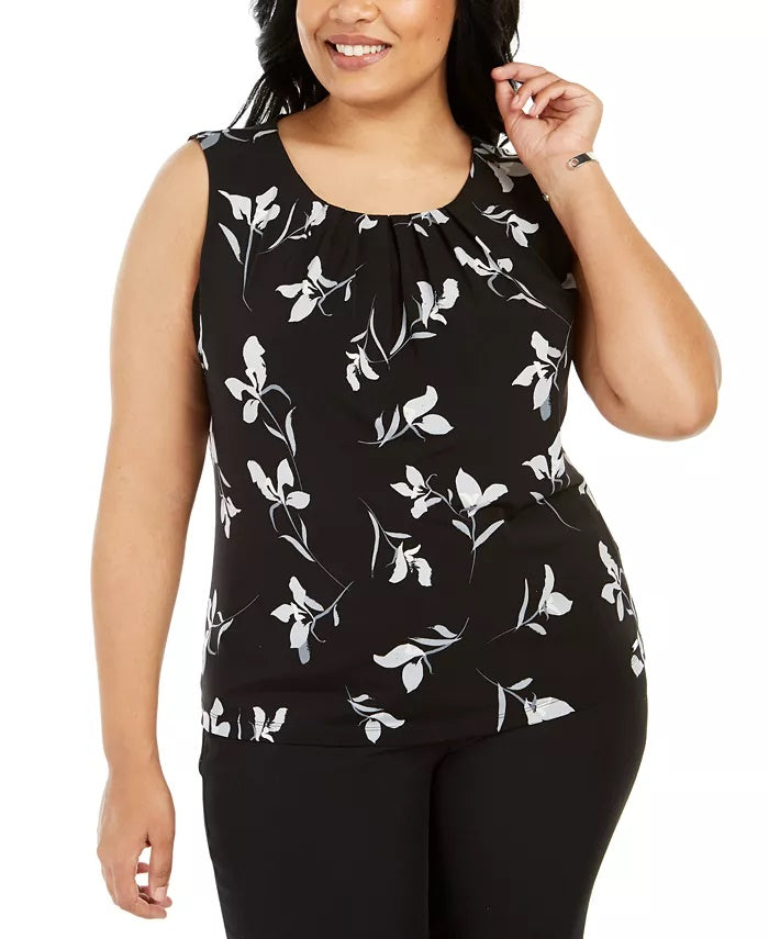 Calvin Klein Women's Plus Wear To Work Printed Blouse Black Size 1X