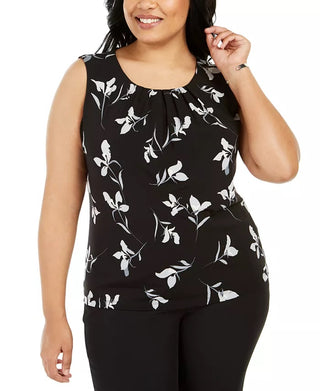 Calvin Klein Women's Plus Wear To Work Printed Blouse Black Size 1X