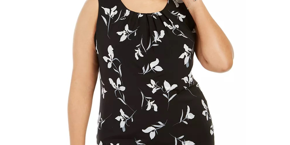 Calvin Klein Women's Plus Wear To Work Printed Blouse Black Size 1X