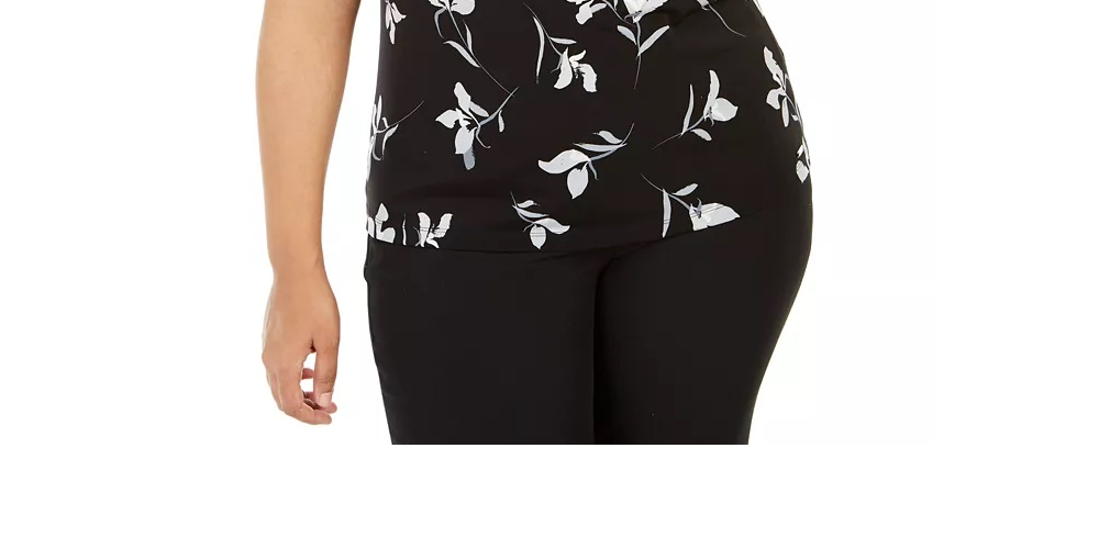 Calvin Klein Women's Plus Wear To Work Printed Blouse Black Size 1X