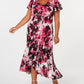 Alex Evenings Women's Pink Floral Short Sleeve V Neck Maxi Hi Lo Dress Pink Size 18W