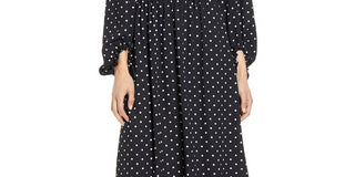 Anne Klein Women's Dot Print Smocked Waist Dress Black Size X-Small