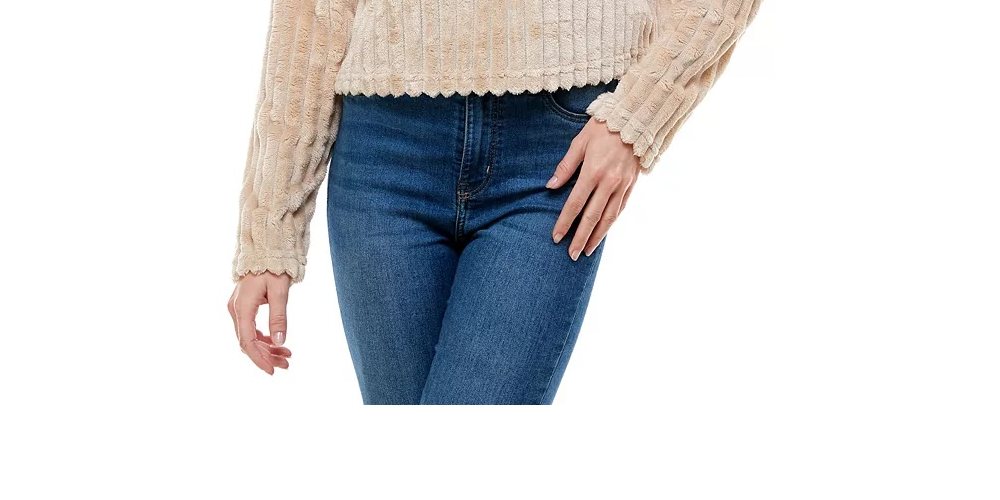 Derek Heart Junior's Ribbed Faux Fur Top Beige Size Small