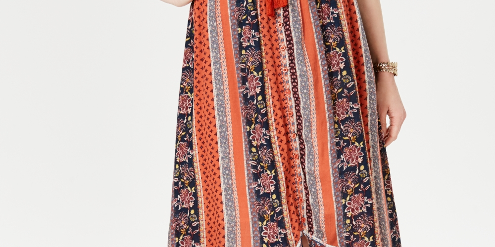 Style & Co Women's Printed High Low Skirt Red Size Large