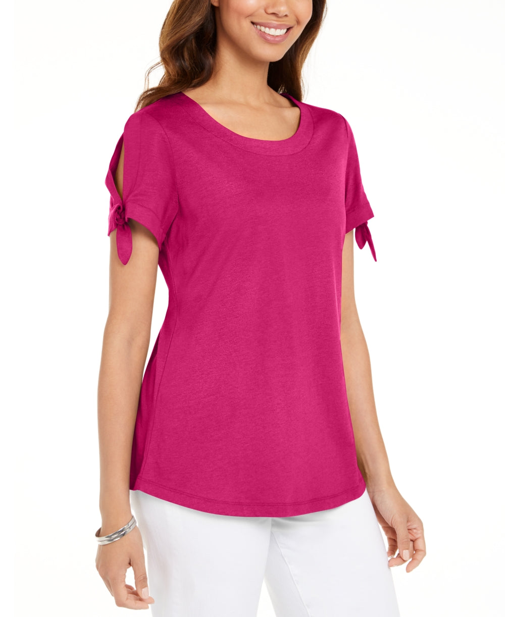 Karen Scott Women's Tie Sleeve T-Shirt Pink Size X-Small