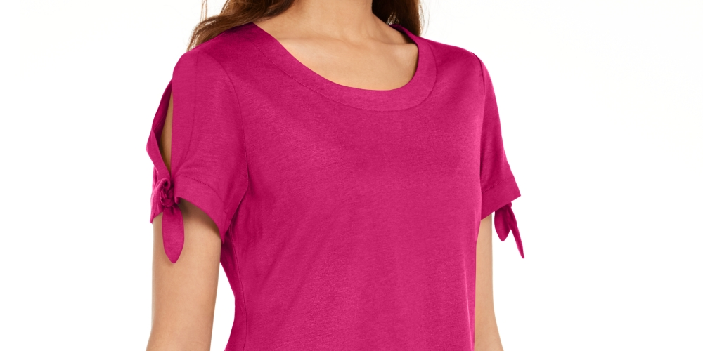 Karen Scott Women's Tie Sleeve T-Shirt Pink Size X-Small
