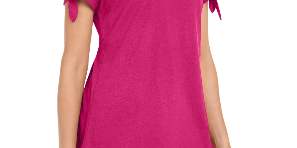 Karen Scott Women's Tie Sleeve T-Shirt Pink Size X-Small