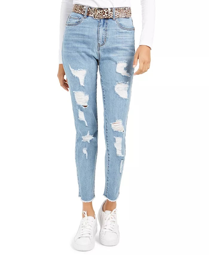 Dollhouse Junior's Ripped Skinny Jeans With Belt Blue Size 15