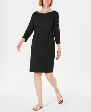 Karen Scott Women's Boat Neck Studded Dress Black Size PL