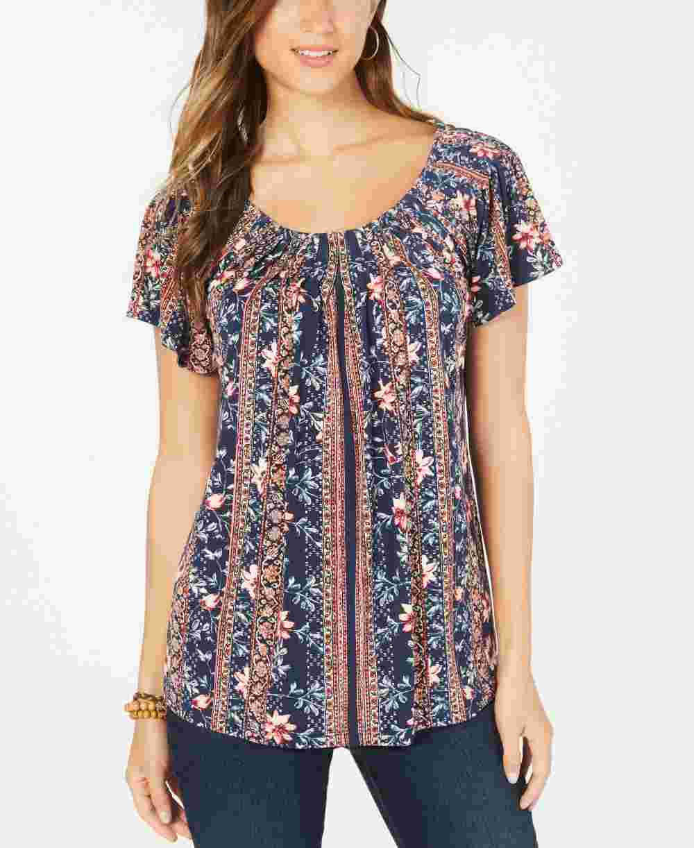 Style & Co Women's Floral Print Top Black Size -PS