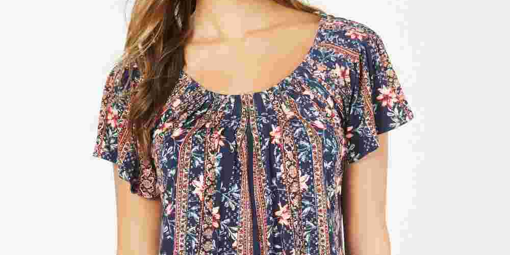 Style & Co Women's Floral Print Top Black Size -PS