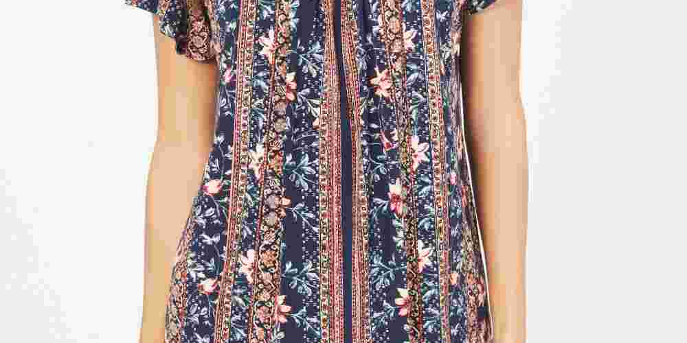 Style & Co Women's Floral Print Top Black Size -PS