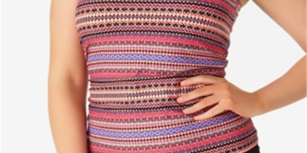 Anne Cole Plus Size Stevie Striped High-Neck Tankini Top Women's Swimsuit Pink Size 18W