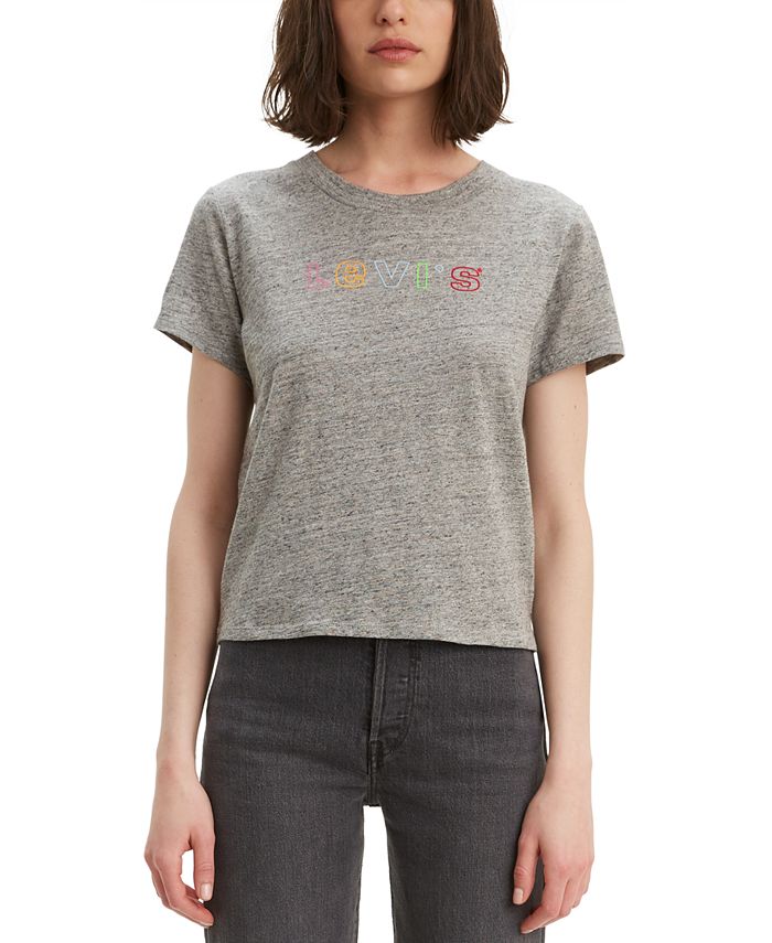 Levi's Women's Cotton Rainbow Logo Graphic T-Shirt Gray Size X-Large