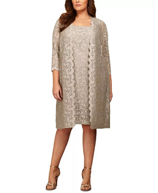 Alex Evenings Women's Plus Lace Glitter Sheath Dress Gold Glitter Size 14W