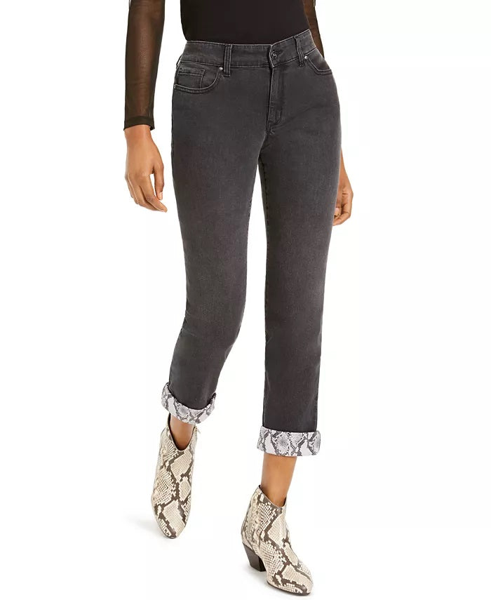 INC International Concepts Women's Snake Cuff Boyfriend Jeans Black Size 0