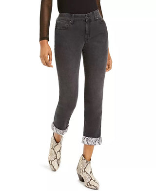 INC International Concepts Women's Snake Cuff Boyfriend Jeans Black Size 0