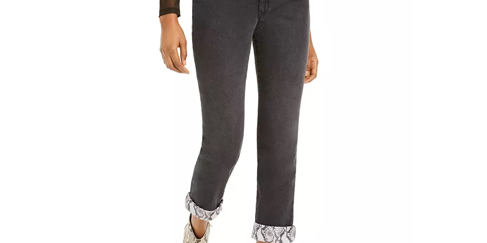 INC International Concepts Women's Snake Cuff Boyfriend Jeans Black Size 0