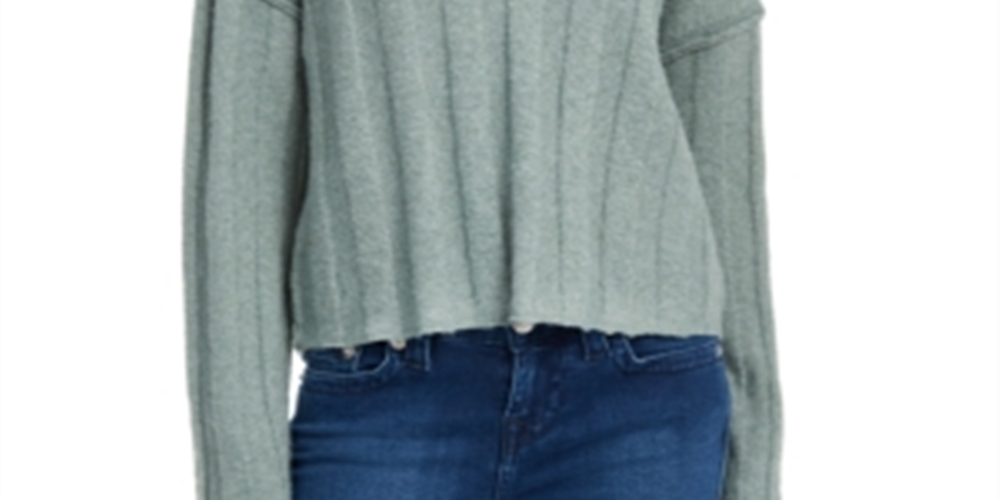 Pink Rose Junior's Ribbed Raw Hem Sweater Green Size Large