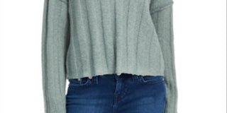 Pink Rose Junior's Ribbed Raw Hem Sweater Green Size Large