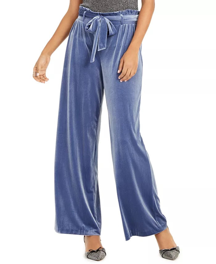 INC Women's Velvet Wide Leg Paperbag Pants Blue Size XX-Large