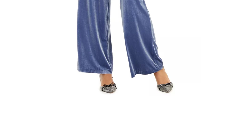 INC Women's Velvet Wide Leg Paperbag Pants Blue Size XX-Large