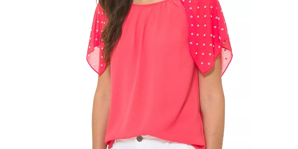 Michael Kors Women's Dotted Sleeve Top Pink Size Small