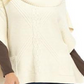 Anne Klein Women's Cowl Neck Mixed Stitch Poncho Sweater Pearl White Size 2XS