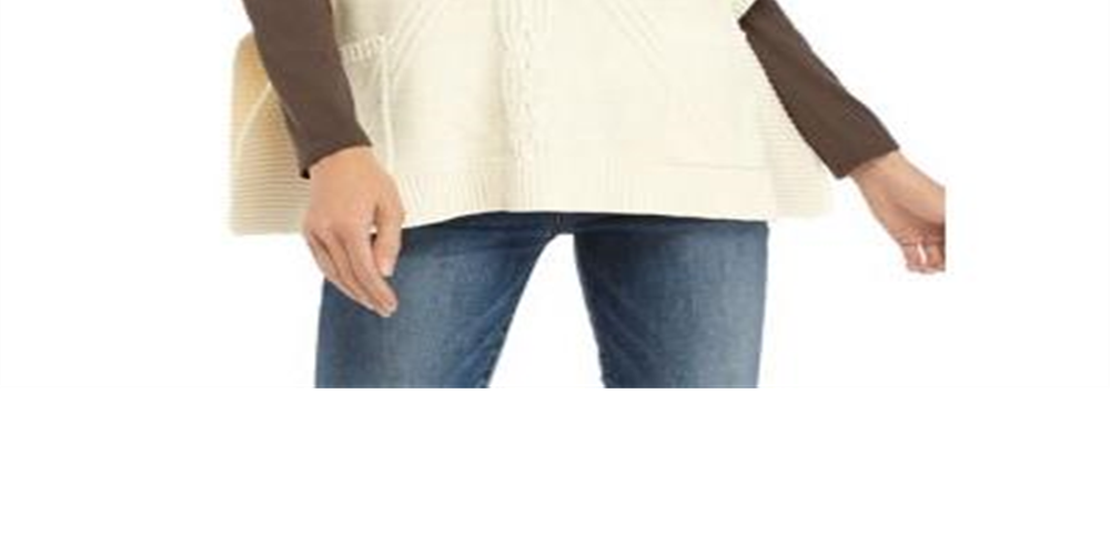 Anne Klein Women's Cowl Neck Mixed Stitch Poncho Sweater Pearl White Size 2XS