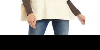 Anne Klein Women's Cowl Neck Mixed Stitch Poncho Sweater Pearl White Size 2XS