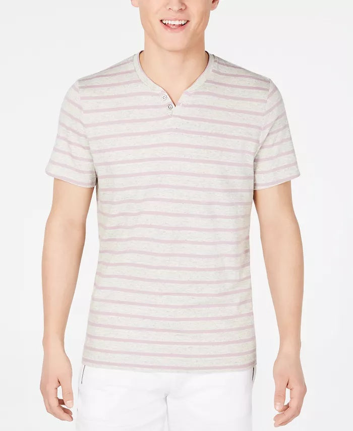 INC International Concepts Men's Striped Split Neck T-Shirt Beige Size XX-Large