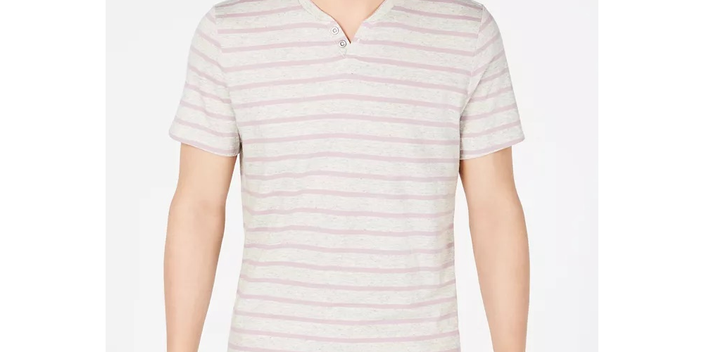 INC International Concepts Men's Striped Split Neck T-Shirt Beige Size XX-Large