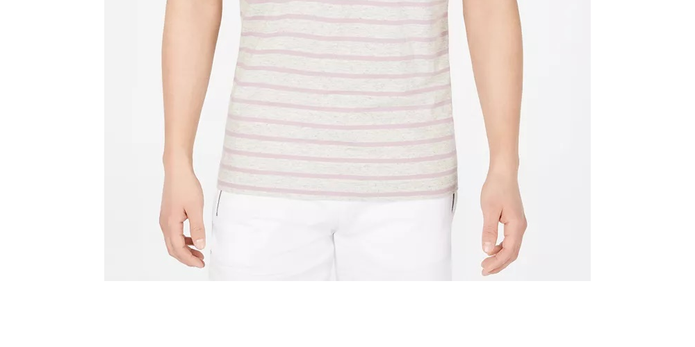 INC International Concepts Men's Striped Split Neck T-Shirt Beige Size XX-Large