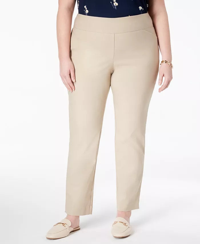 Charter Club Women's Plus Cambridge Tummy Control Pull On Pants Beige Size 28W