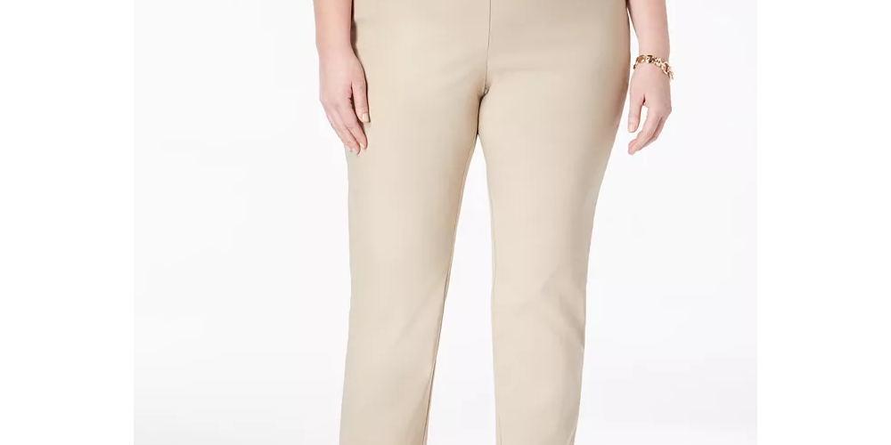 Charter Club Women's Plus Cambridge Tummy Control Pull On Pants Beige Size 28W