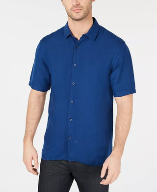 Alfani Men's Lagoon Stretch Linen Blend Shirt Blue Size XX-Large