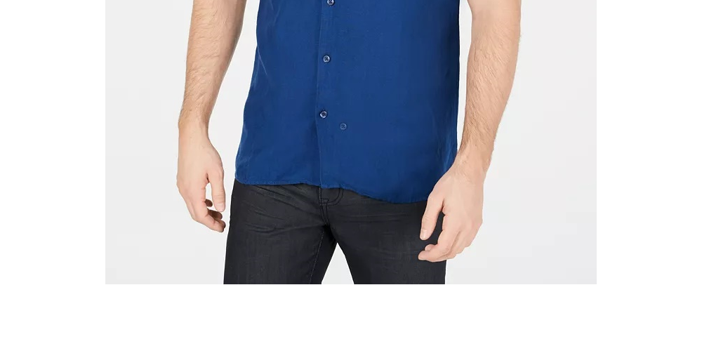 Alfani Men's Lagoon Stretch Linen Blend Shirt Blue Size XX-Large