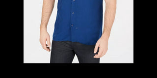 Alfani Men's Lagoon Stretch Linen Blend Shirt Blue Size XX-Large