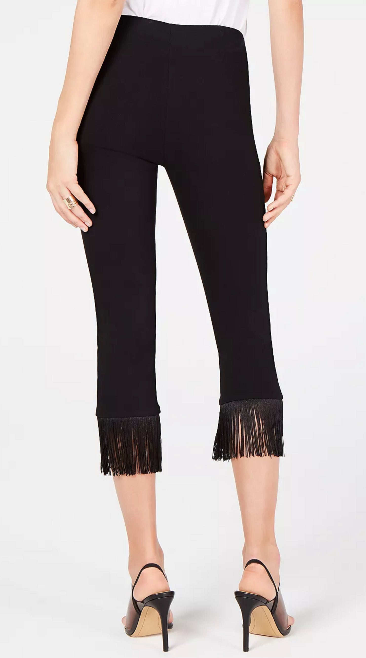 INC International Concepts Women's Fringe Trim Cropped Skinny Pants Black Size 18