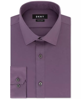 DKNY Men's Slim Fit Stretch Solid Dress Shirt Purple Size XL