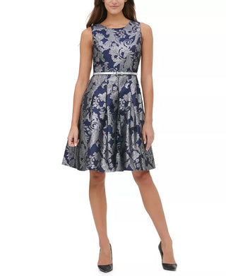 Tommy Hilfiger Women's Jacquard Fit & Flare Dress Blue Size 10