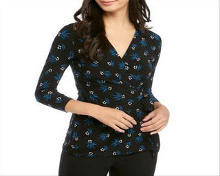 Anne Klein Women's Print Wrap Blouse Black Size M