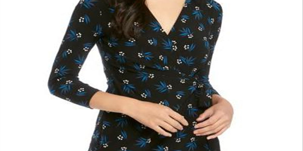 Anne Klein Women's Print Wrap Blouse Black Size M