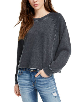 Hippie Rose Junior's Cropped Raw Edged Sweatshirt Gray  Size XL