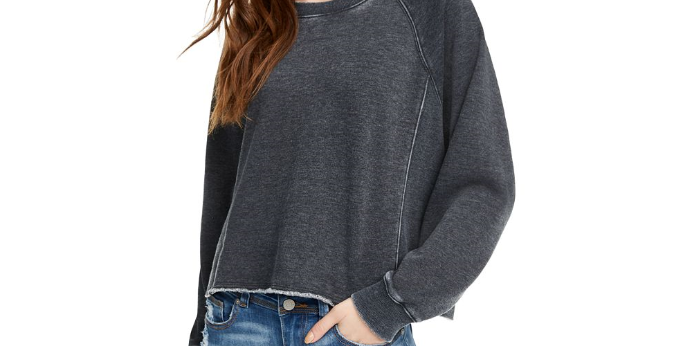 Hippie Rose Junior's Cropped Raw Edged Sweatshirt Gray  Size XL