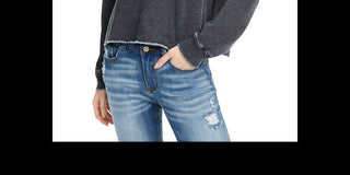 Hippie Rose Junior's Cropped Raw Edged Sweatshirt Gray  Size XL