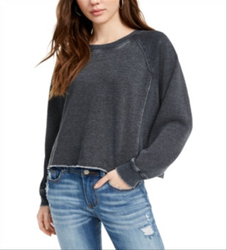 Hippie Rose Junior's Cropped Raw Edged Sweatshirt Gray  Size XL